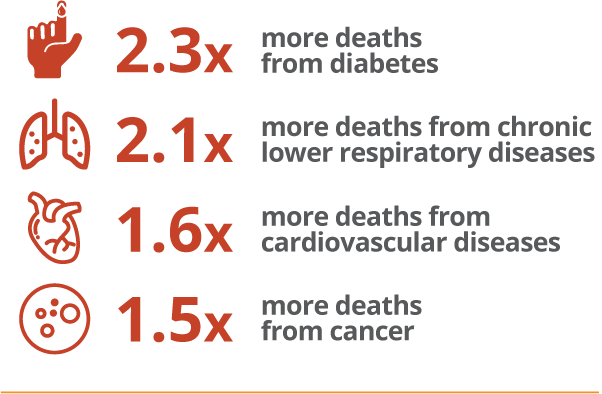 Health inequities in 2015. See figure description for details.