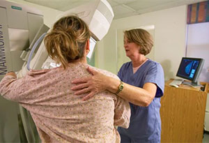 Woman getting Mammogram